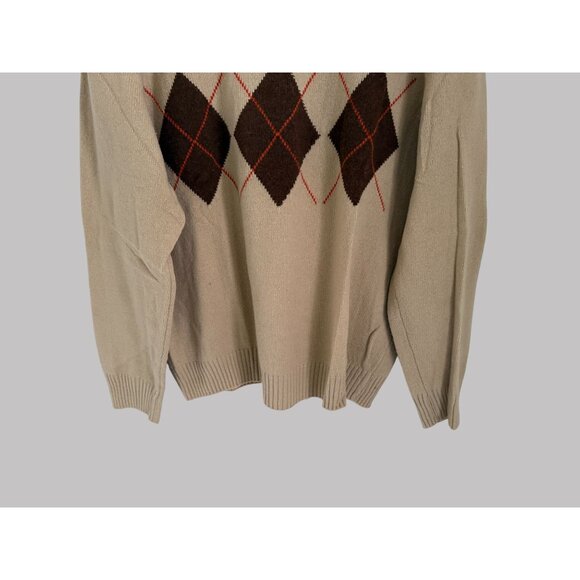 Matteo Volpi Beige Argyle Pattern Half-Zip Sweater M Wool & Cashmere Blend Unise - Picture 4 of 7